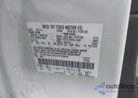 2012 Ford Escape Limited from USA, damaged, VIN 1FMCU0EG5CKC23419